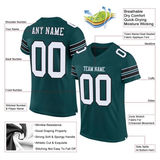 Custom Midnight Green White-Black Mesh Authentic Football Jersey Custom Midnight Green White-Black Mesh Authentic Football Jersey