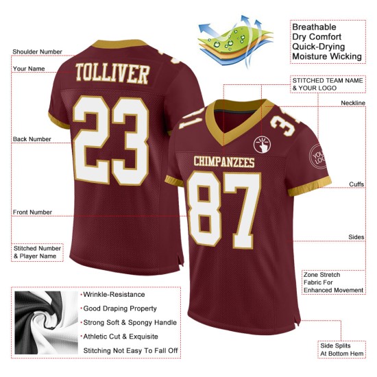 Custom Burgundy White-Old Gold Mesh Authentic Football Jersey Custom Burgundy White-Old Gold Mesh Authentic Football Jersey