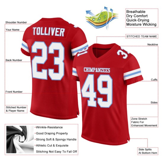 Custom Red White-Light Blue Mesh Authentic Football Jersey Custom Red White-Light Blue Mesh Authentic Football Jersey