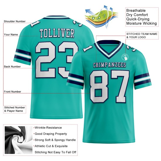 Custom Aqua White-Navy Mesh Authentic Football Jersey Custom Aqua White-Navy Mesh Authentic Football Jersey