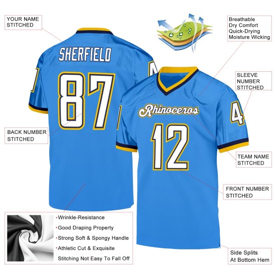 Custom Powder Blue White-Navy Mesh Authentic Throwback Football Jersey Custom Powder Blue White-Navy Mesh Authentic Throwback Football Jersey