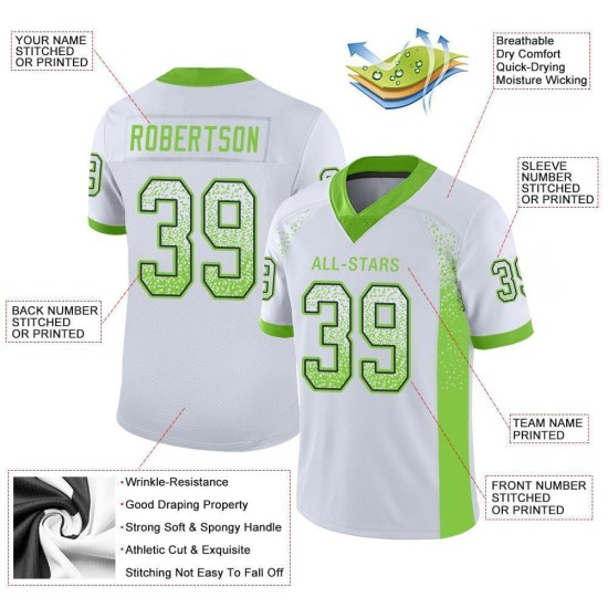 Custom White Neon Green-Navy Mesh Drift Fashion Football Jersey Custom White Neon Green-Navy Mesh Drift Fashion Football Jersey